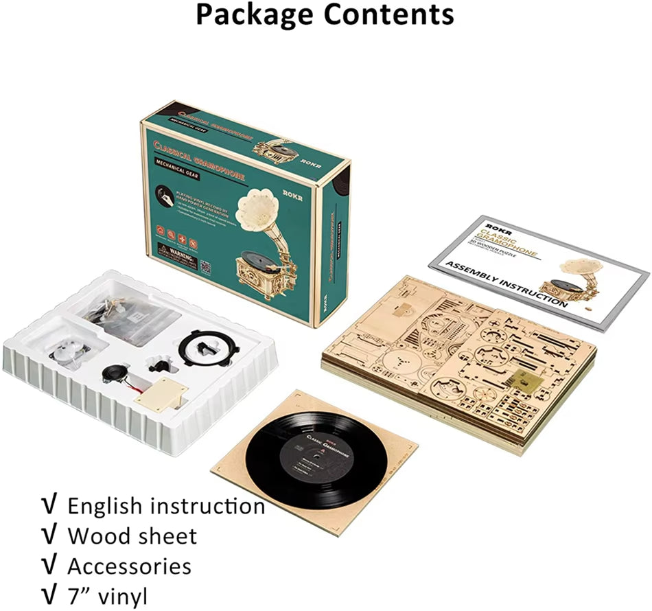 Spin Nostalgia – Wooden Gramophone Record Player Kit by EverProsper Trust